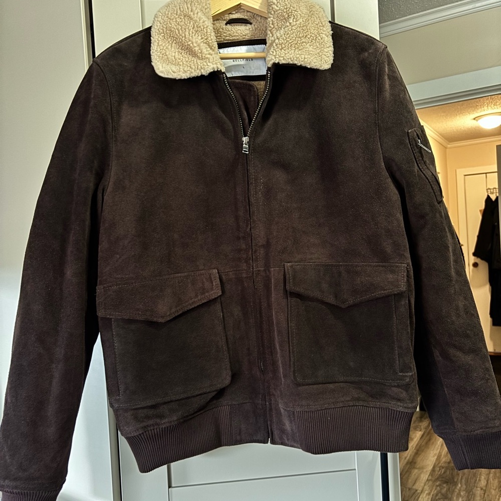 Bellfield Brown Bomber Jacket with Sherpa Collar NWOT